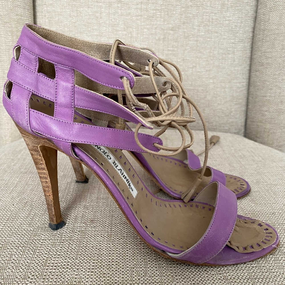Manolo Blahnik size 36.5 purple heels. Worn. Ships FREE.